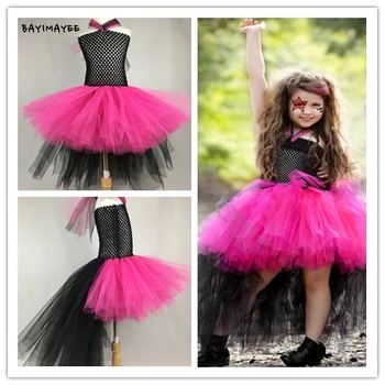 Черное розовое платье-пачка Rock Queen для девочек, детское вязаное крючком платье из тюля с ремешком, детский костюм для вечеринки в честь дня рождения, платье-пачка