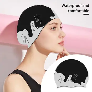 Шапочка для плавания с высокой эластичностью, силиконовая водонепроницаемая шапочка для плавания для детей с мультяшным рисунком, шапочки для плавания для сухих волос с защитой ушей