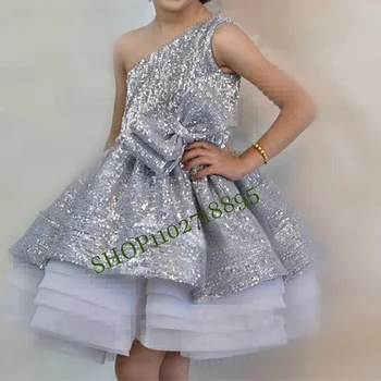 Шифоновое платье в цветочек с серебряными блестками для девочек-подростков, свадебные платья для вечеринок, Vestido De Festa, летняя одежда принцессы для девочек