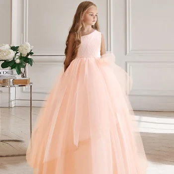 Элегантное платье принцессы для девочек, Детский день рождения, Свадебная вечеринка, Многослойная одежда из тюля, Бело-розовый вечерний костюм для молодых девушек, Vestidos