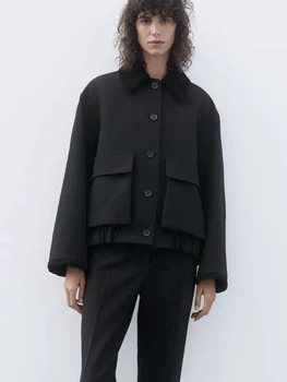 новая осенне-зимняя женская высококачественная универсальная куртка-бомбер в стиле пэчворк с длинными рукавами и большим карманом 2023 года.