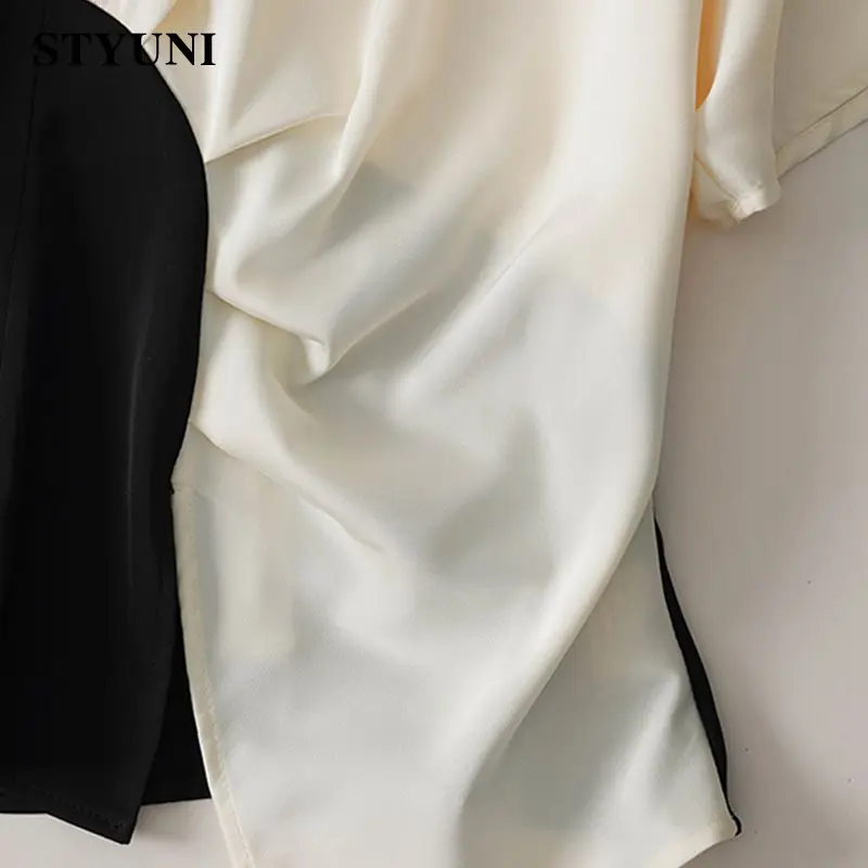 Асимметричная Женская блузка с круглым вырезом и коротким рукавом 