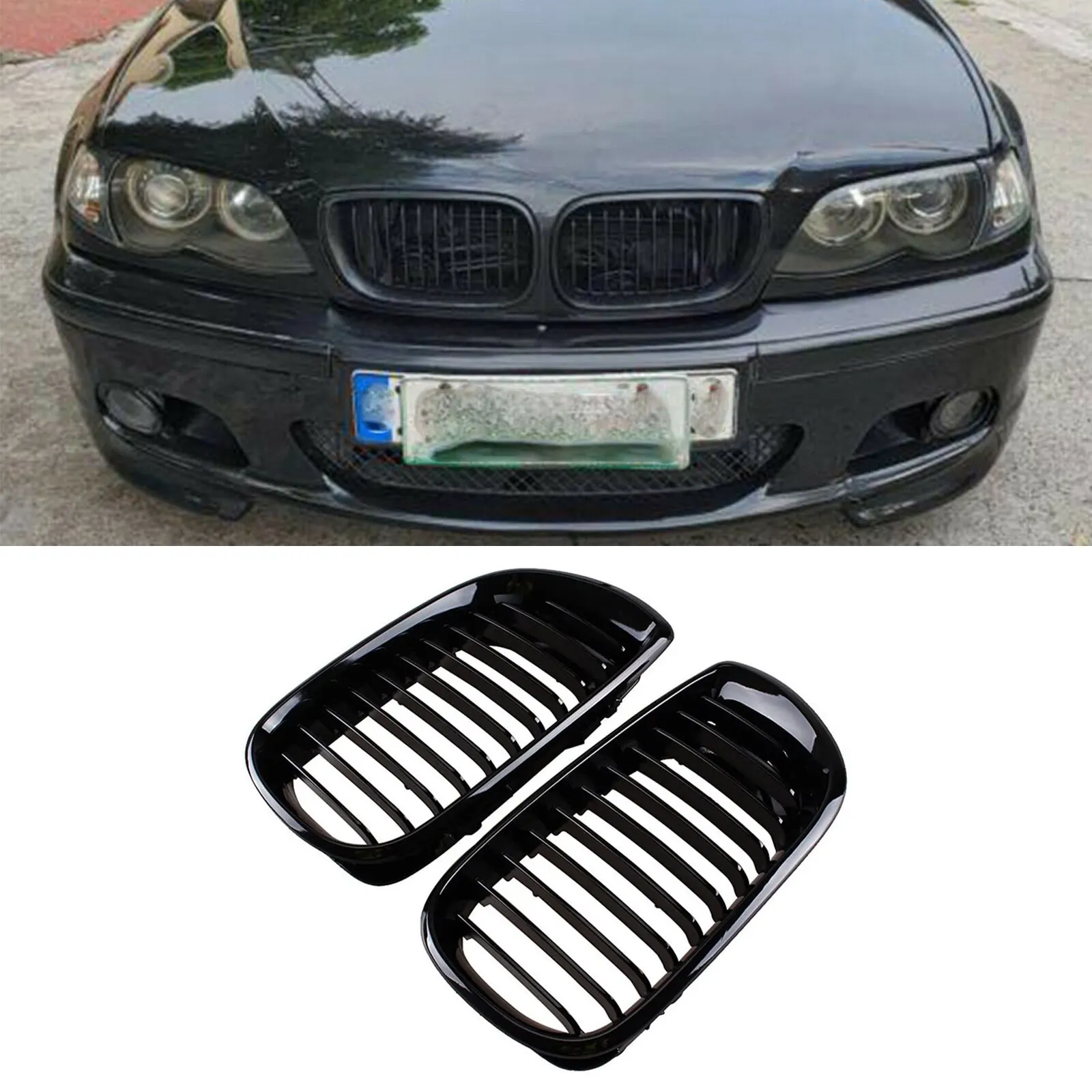 Глянцевая Черная Решетка для почек Переднего Капота BMW E46 3 Серии 2002-2005 4D Седан 318I 320I 323I 328I Решетка переднего бампера - 2