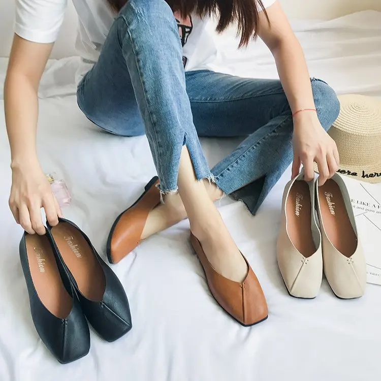 Женская обувь Осень Modis, универсальные женские кроссовки без застежки с квадратным носком в британском стиле, на плоской подошве, осень 2023, Лето - 1