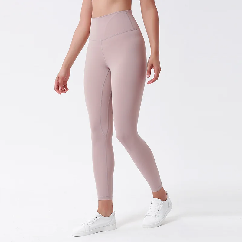 Женские спортивные штаны для фитнеса Lulu Lemon телесного цвета с высокой талией, модные классические эластичные обтягивающие спортивные брюки - 2