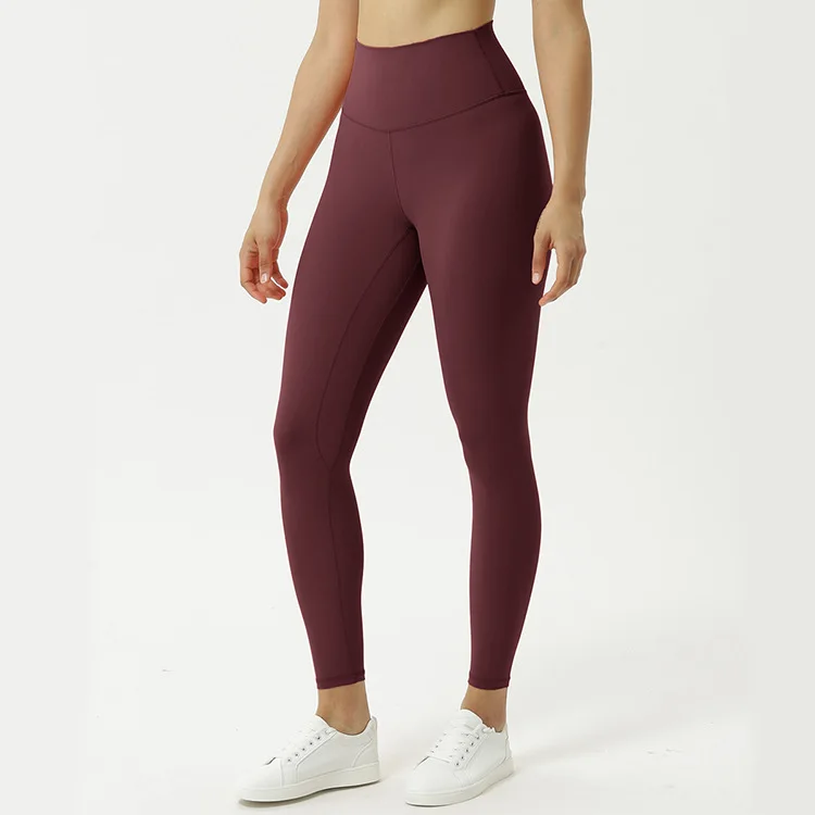 Женские спортивные штаны для фитнеса Lulu Lemon телесного цвета с высокой талией, модные классические эластичные обтягивающие спортивные брюки - 3