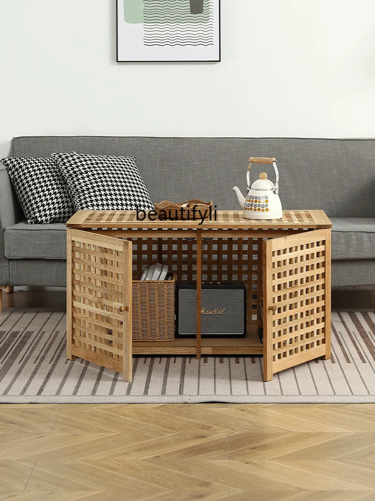 Журнальный столик из массива дерева в Скандинавской маленькой квартире, Чайный столик с двойной Дверью, Гостиная, Домашний Маленький столик, Квадратный Чайный столик из японского бревна - 1