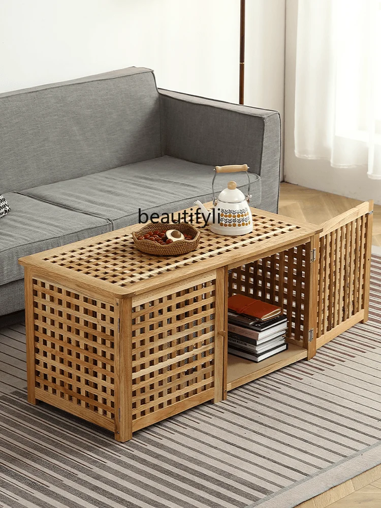 Журнальный столик из массива дерева в Скандинавской маленькой квартире, Чайный столик с двойной Дверью, Гостиная, Домашний Маленький столик, Квадратный Чайный столик из японского бревна - 2