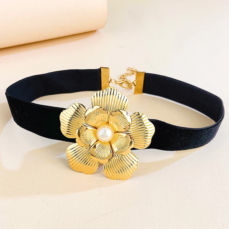 Золотые ожерелья с имитацией жемчуга и браслетов, набор для женщин, Винтажные женские вечерние украшения в стиле Панк - 3
