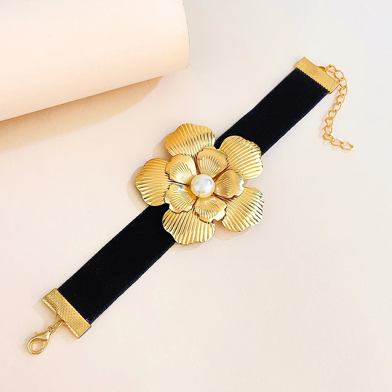 Золотые ожерелья с имитацией жемчуга и браслетов, набор для женщин, Винтажные женские вечерние украшения в стиле Панк - 4