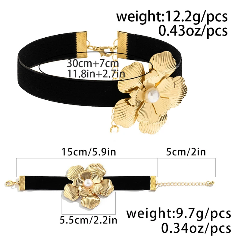 Золотые ожерелья с имитацией жемчуга и браслетов, набор для женщин, Винтажные женские вечерние украшения в стиле Панк - 5