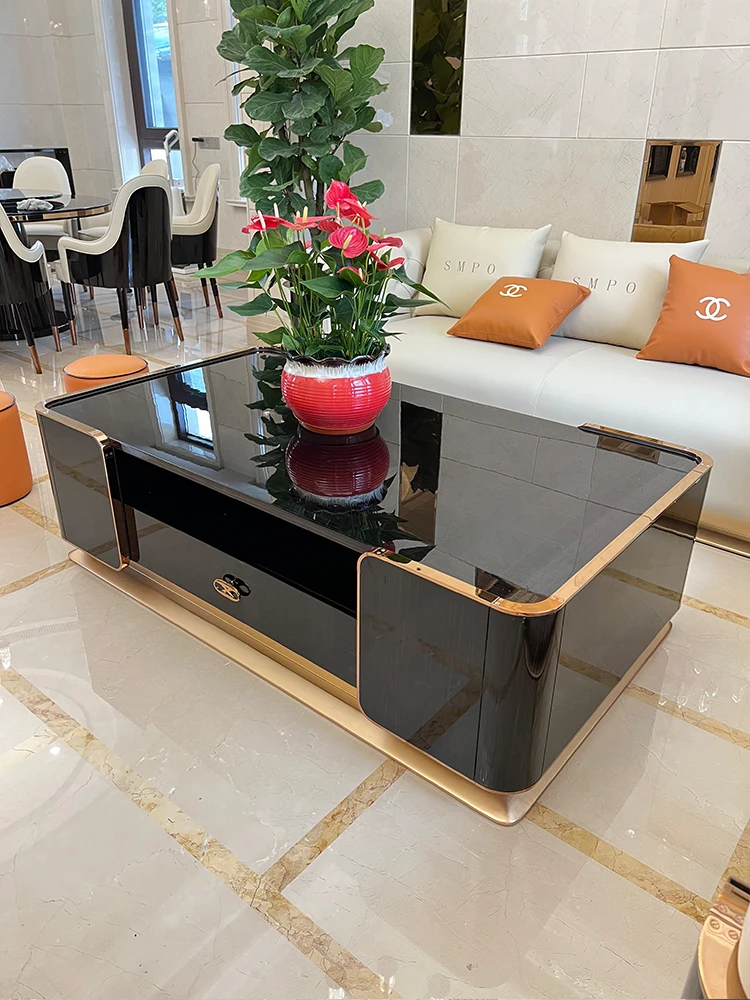 Итальянский роскошный чайный столик из массива дерева, тумба для телевизора, гостиная изысканная вилла, простая новая мебель, шкафчики из нержавеющей стали - 1
