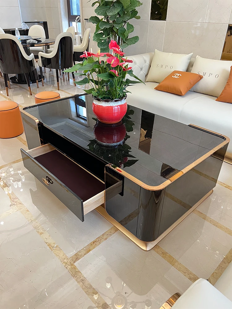 Итальянский роскошный чайный столик из массива дерева, тумба для телевизора, гостиная изысканная вилла, простая новая мебель, шкафчики из нержавеющей стали - 2