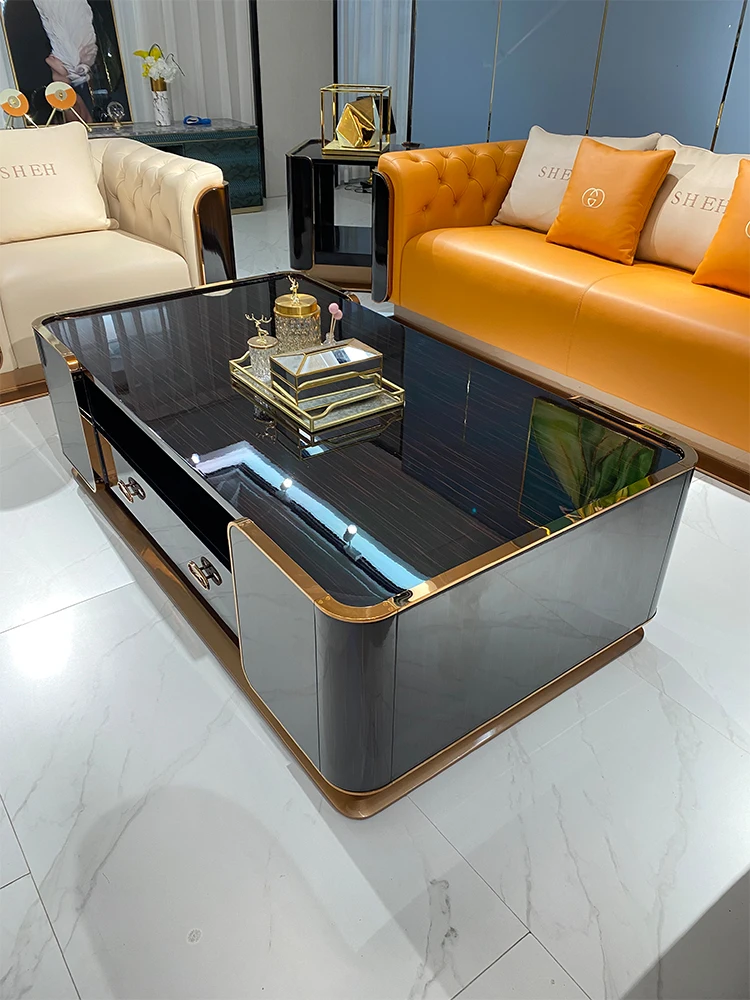 Итальянский роскошный чайный столик из массива дерева, тумба для телевизора, гостиная изысканная вилла, простая новая мебель, шкафчики из нержавеющей стали - 3