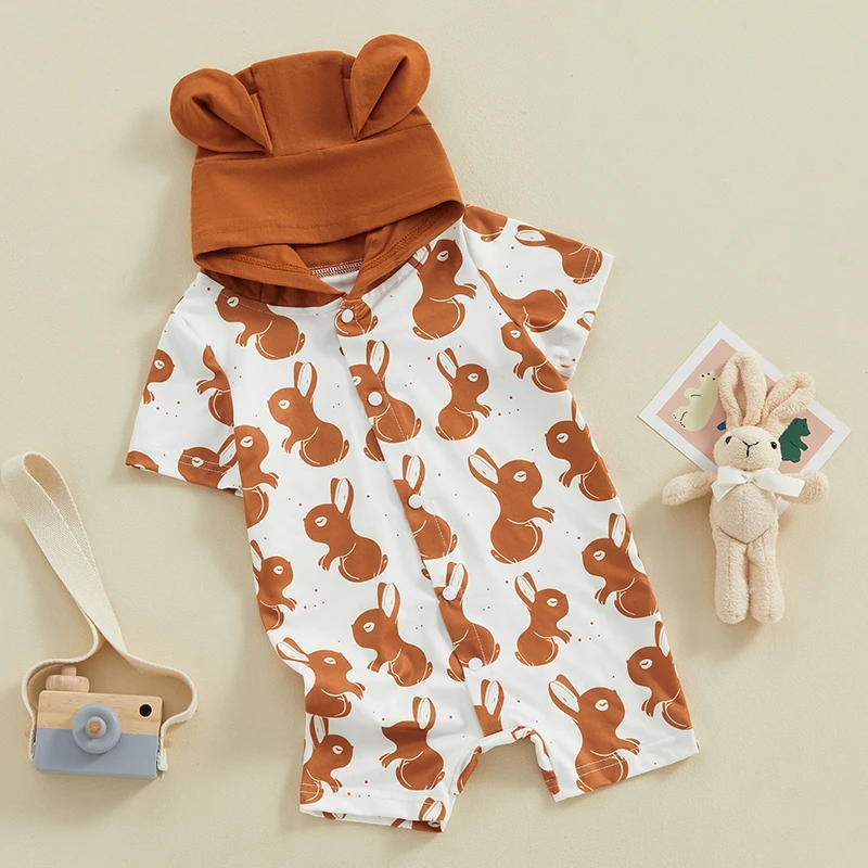 Комбинезон с капюшоном для новорожденных девочек и мальчиков Унисекс, комбинезон с кроликом, Одежда для младенцев, Комбинезон - 3