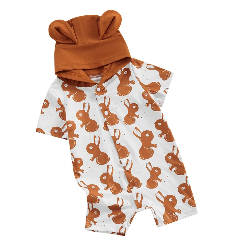 Комбинезон с капюшоном для новорожденных девочек и мальчиков Унисекс, комбинезон с кроликом, Одежда для младенцев, Комбинезон - 4