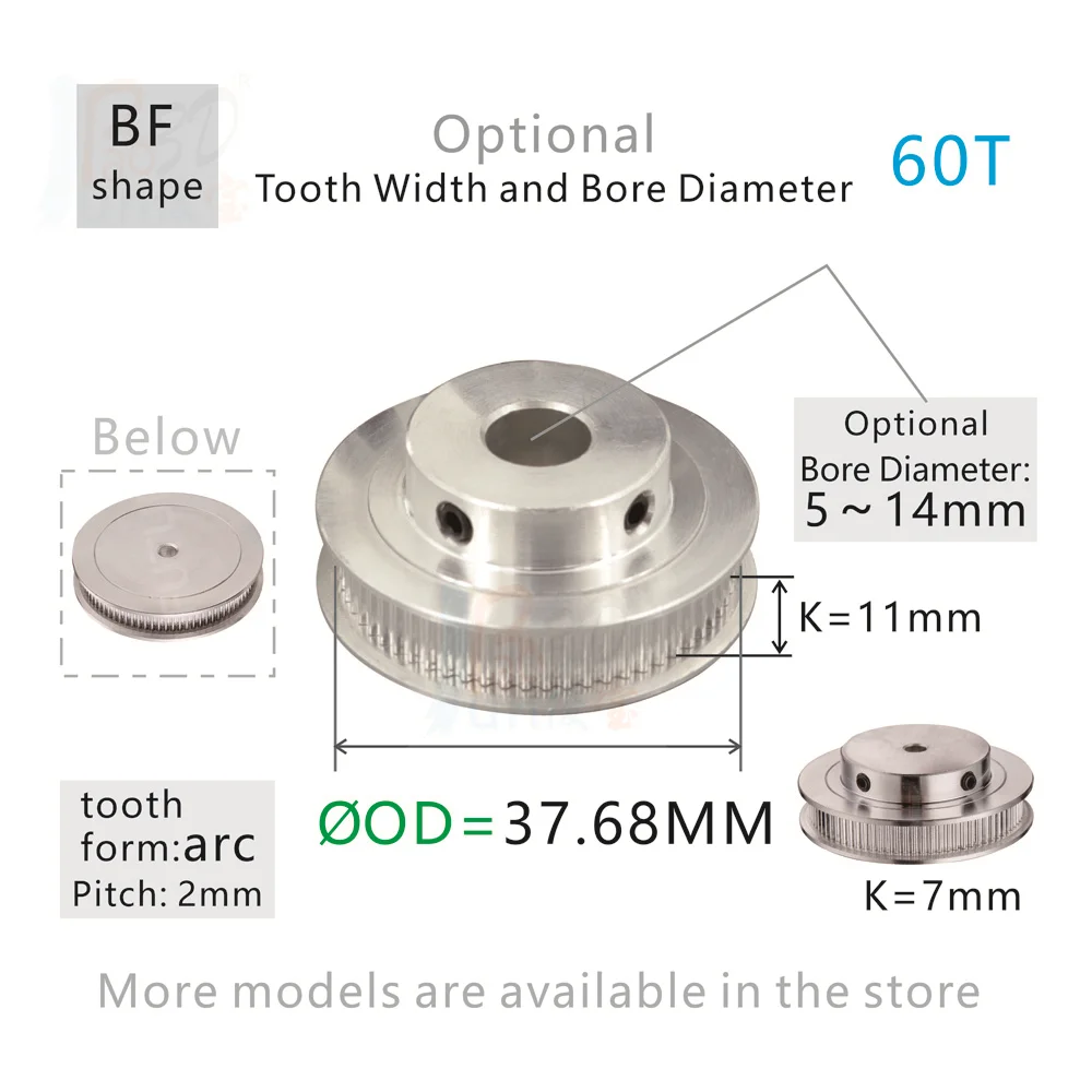 Коэффициент уменьшения шкива ГРМ 2GT 1： 5 Для синхронных колес от 12 до 60 зубьев Ширина ремня 15 мм Диаметр от 4 до 15 мм Детали для 3D-принтера - 2