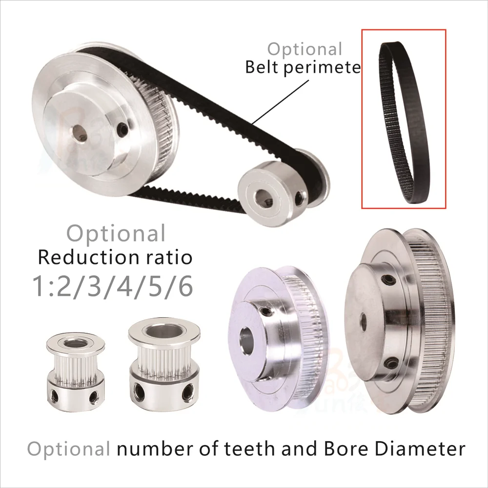 Коэффициент уменьшения шкива ГРМ 2GT 1： 5 Для синхронных колес от 12 до 60 зубьев Ширина ремня 15 мм Диаметр от 4 до 15 мм Детали для 3D-принтера - 5