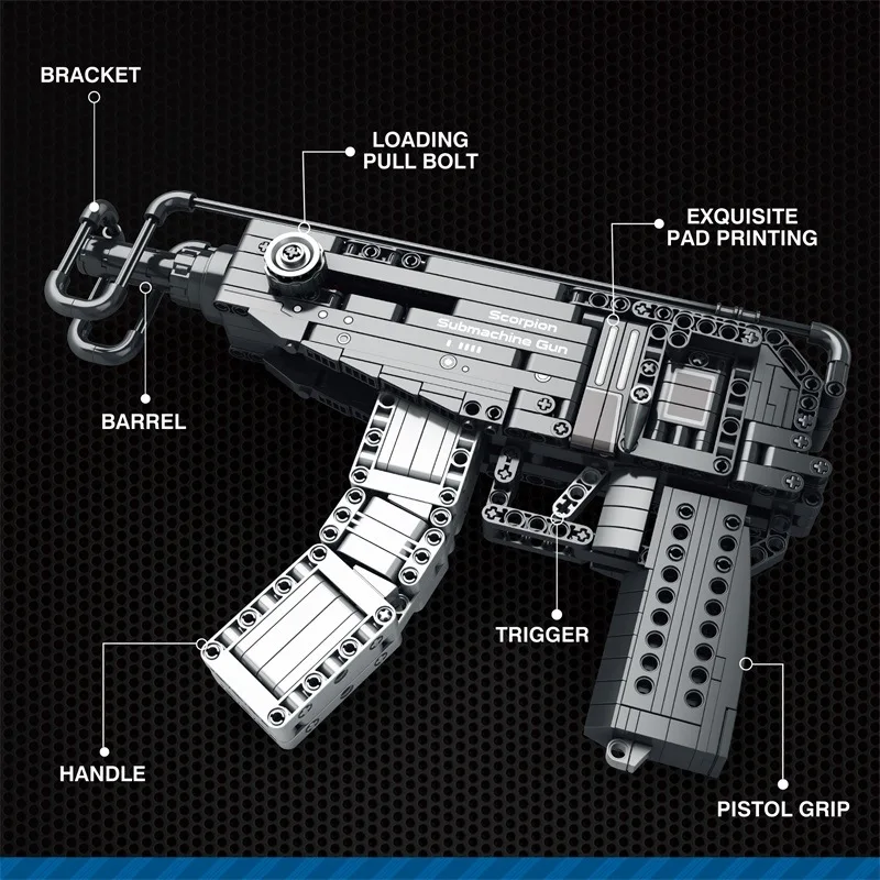 Креативная модель пистолета MOC Scorpion Строительные блоки WW2 Военное оружие Серия огнестрельного оружия DIY Кирпичи Игрушки-пистолеты для мальчиков Подарки для взрослых - 3