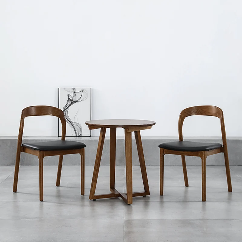 Круглый чайный столик из массива дерева, мастер-дизайн Кофейни, досуг, переговоры, встреча Балкон с одним столом и двумя стульями - 0