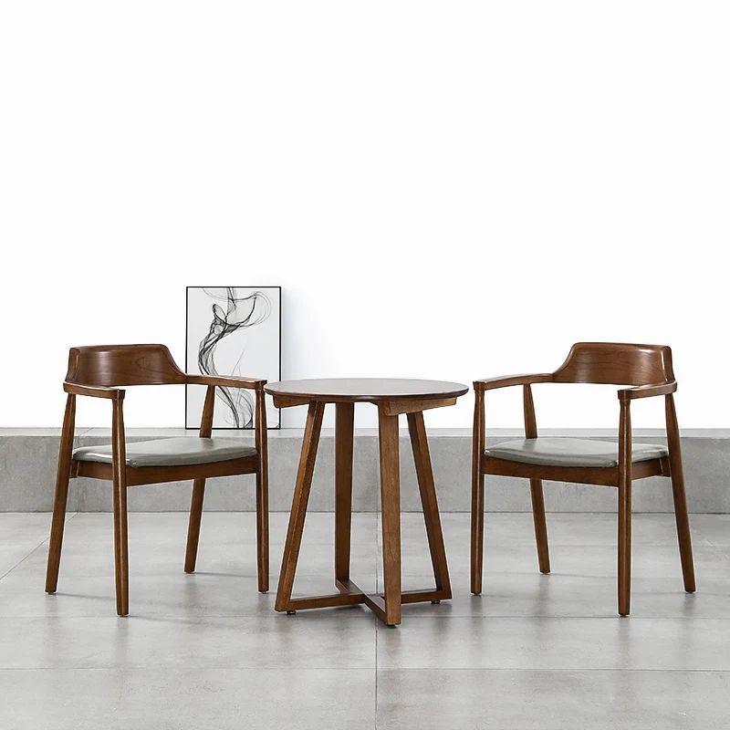 Круглый чайный столик из массива дерева, мастер-дизайн Кофейни, досуг, переговоры, встреча Балкон с одним столом и двумя стульями - 2