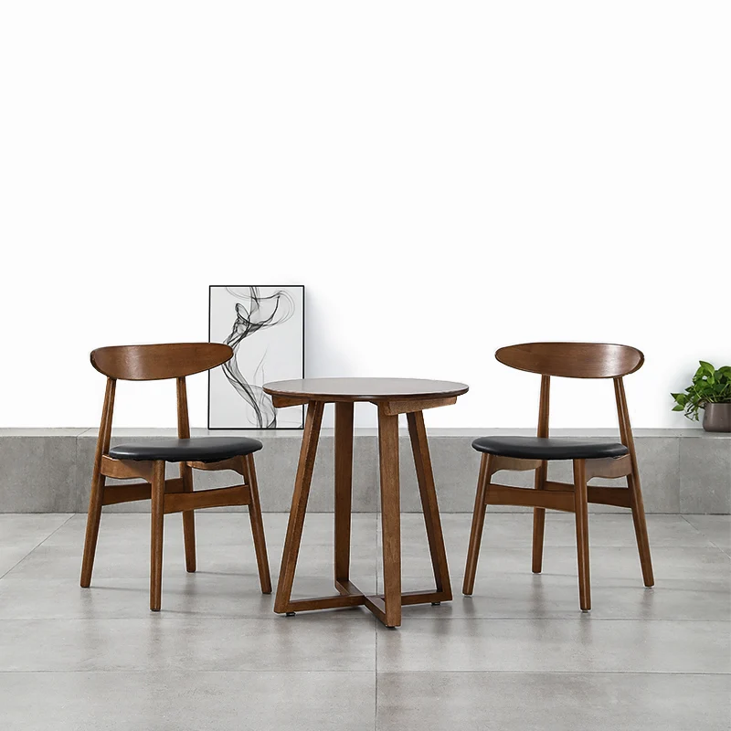Круглый чайный столик из массива дерева, мастер-дизайн Кофейни, досуг, переговоры, встреча Балкон с одним столом и двумя стульями - 3