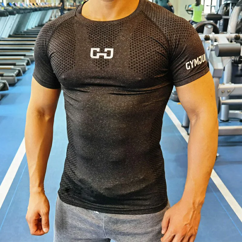 Мужская быстросохнущая спортивная футболка для фитнеса, облегающая мужская компрессионная футболка для спортзала, футболка для бодибилдинга - 2