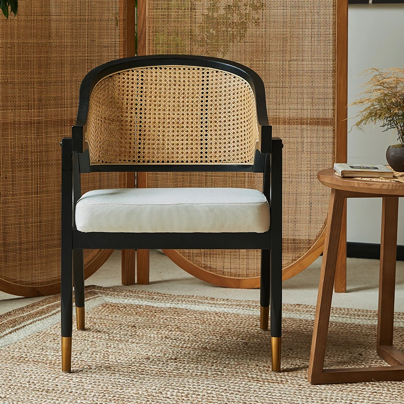Обеденный стул из массива дерева с мягкой сумкой, ротанговый стул, подлокотник для отдыха, журнальный столик для кофейни - 1