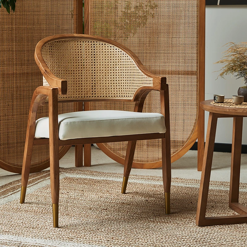 Обеденный стул из массива дерева с мягкой сумкой, ротанговый стул, подлокотник для отдыха, журнальный столик для кофейни - 2