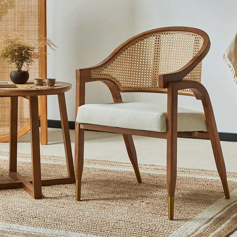 Обеденный стул из массива дерева с мягкой сумкой, ротанговый стул, подлокотник для отдыха, журнальный столик для кофейни - 3