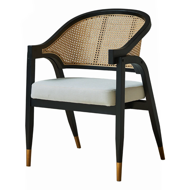 Обеденный стул из массива дерева с мягкой сумкой, ротанговый стул, подлокотник для отдыха, журнальный столик для кофейни - 4