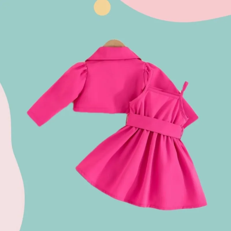 Осенняя детская одежда 2023 года, длинный рукав с отворотом для девочек + однотонная юбка на подтяжках, Комплект из двух предметов, Одежда для новорожденных - 4