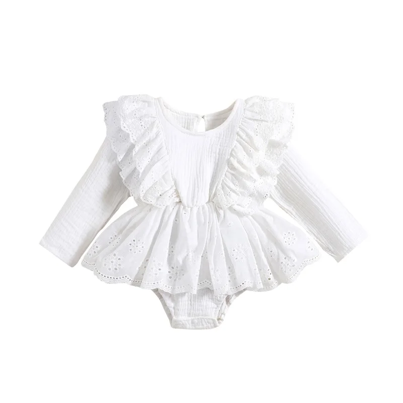 Платье-комбинезон для маленьких девочек в стиле пэчворк с длинными рукавами и круглым вырезом, однотонное боди для новорожденных - 0