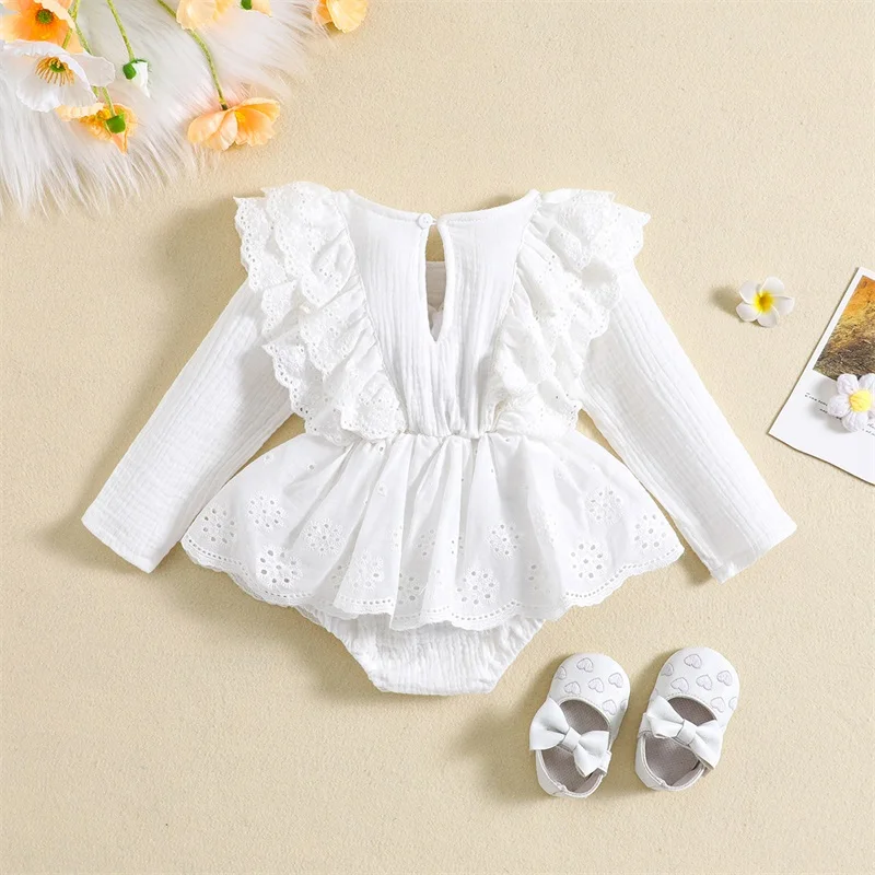 Платье-комбинезон для маленьких девочек в стиле пэчворк с длинными рукавами и круглым вырезом, однотонное боди для новорожденных - 1