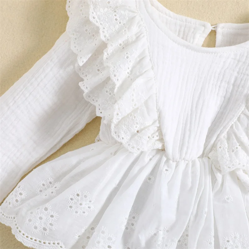 Платье-комбинезон для маленьких девочек в стиле пэчворк с длинными рукавами и круглым вырезом, однотонное боди для новорожденных - 4