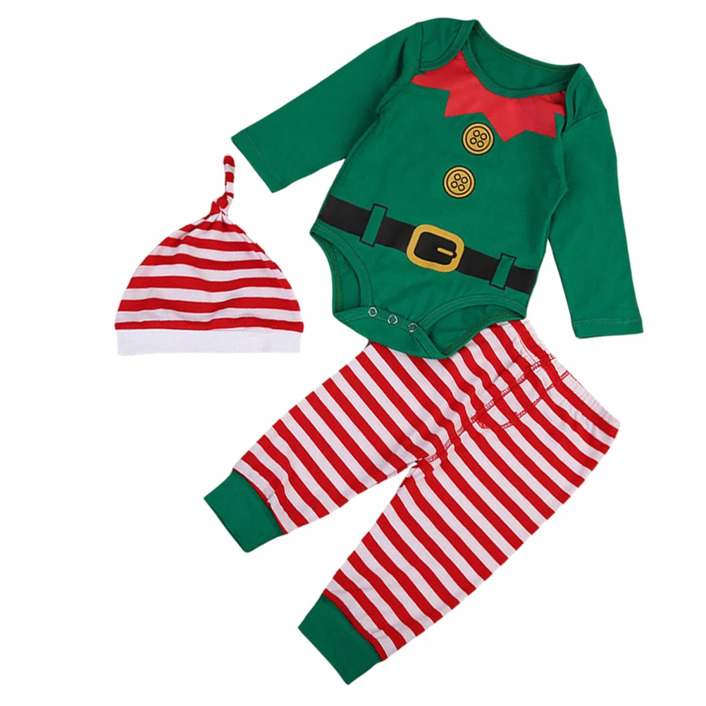 Рождественский комбинезон из 3 предметов для маленьких мальчиков, одежда для новорожденных девочек, костюмы эльфов, боди, хлопковый комбинезон - 0