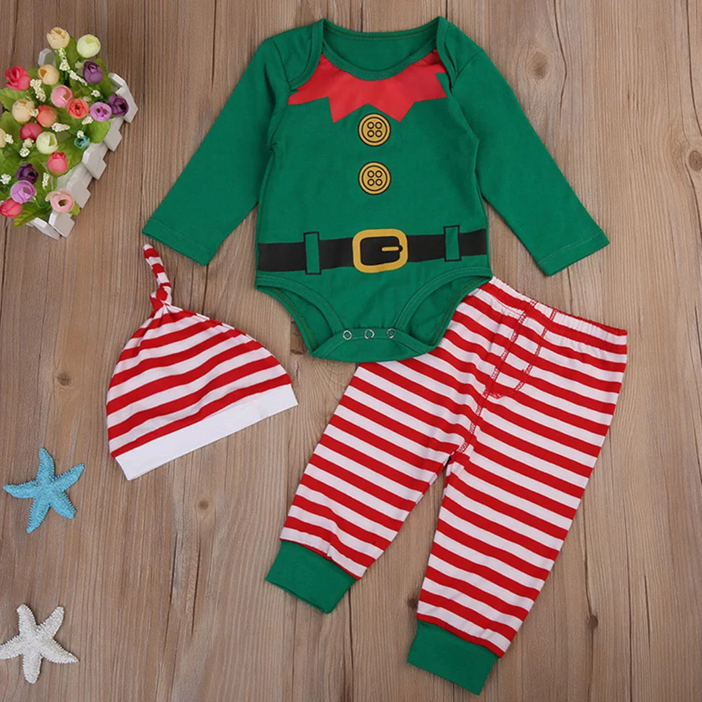 Рождественский комбинезон из 3 предметов для маленьких мальчиков, одежда для новорожденных девочек, костюмы эльфов, боди, хлопковый комбинезон - 3