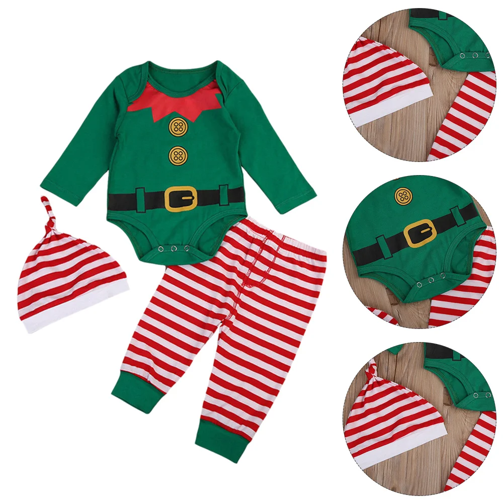 Рождественский комбинезон из 3 предметов для маленьких мальчиков, одежда для новорожденных девочек, костюмы эльфов, боди, хлопковый комбинезон - 4