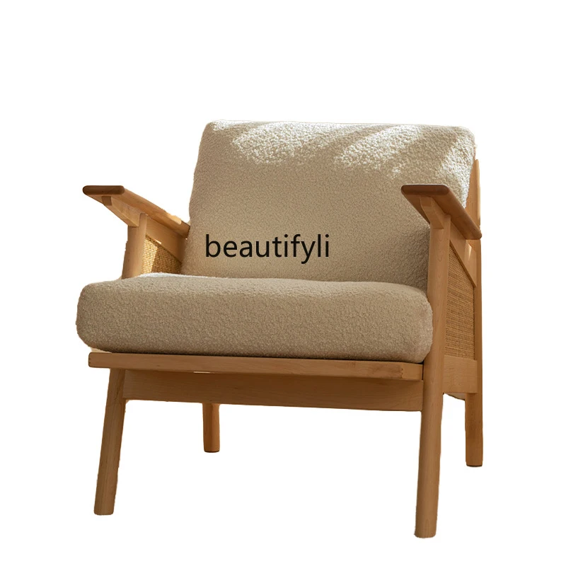 Ротанговый диван с одним подлокотником из массива дерева в японском стиле, спинка для отдыха на балконе, глубокое кресло - 0