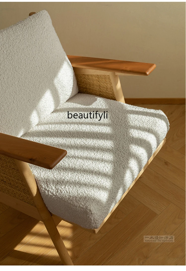 Ротанговый диван с одним подлокотником из массива дерева в японском стиле, спинка для отдыха на балконе, глубокое кресло - 2