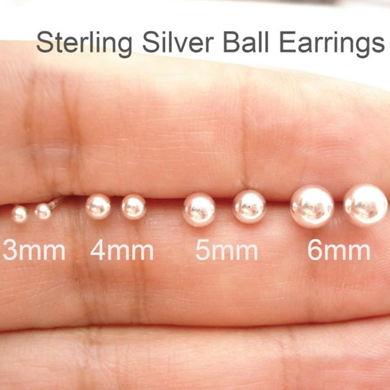 Серьги-гвоздики из стерлингового серебра 925 пробы 1,5 мм, 2 мм, 2,5 мм, 3 мм, 4 мм, 5 мм, 6 мм, ушные вкладыши с шариками, 5 пар/упаковка - 2