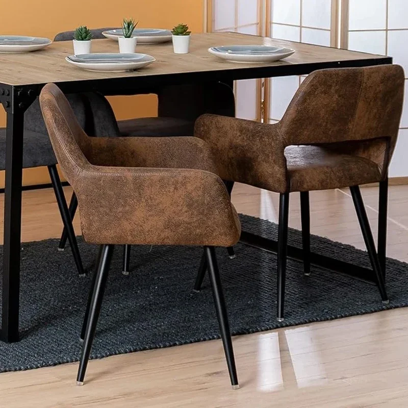 Стулья для столовой, 2 шт./компл., мягкие стулья с подлокотником, коричневая металлическая ножка, стул с высокой спинкой, Винтажное роскошное сиденье для стула в гостиной - 1