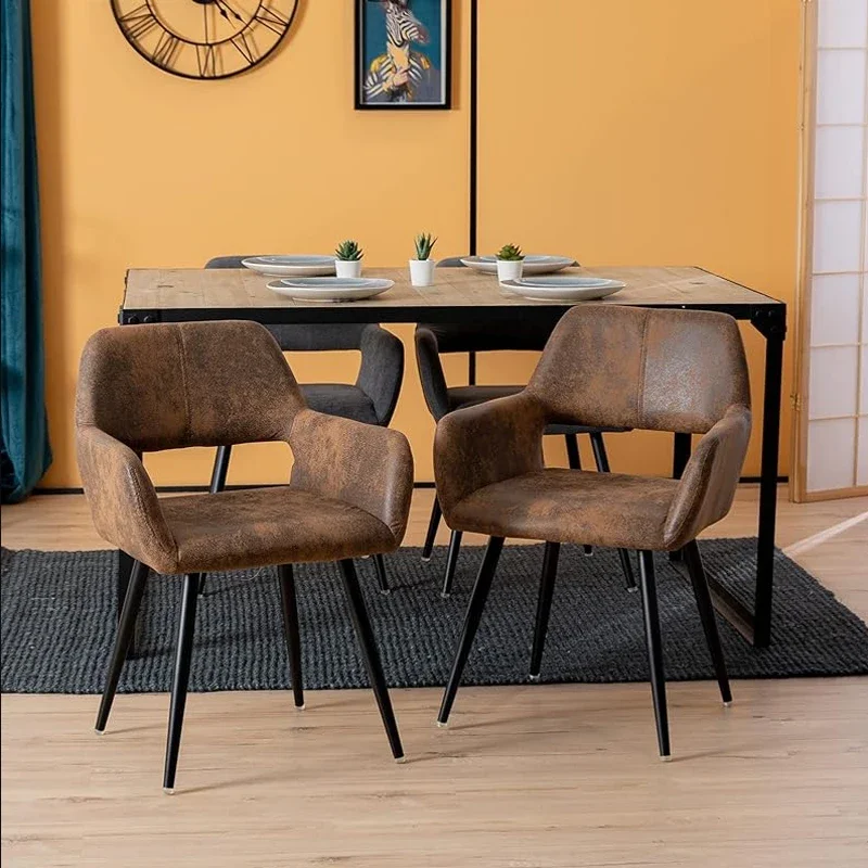 Стулья для столовой, 2 шт./компл., мягкие стулья с подлокотником, коричневая металлическая ножка, стул с высокой спинкой, Винтажное роскошное сиденье для стула в гостиной - 2
