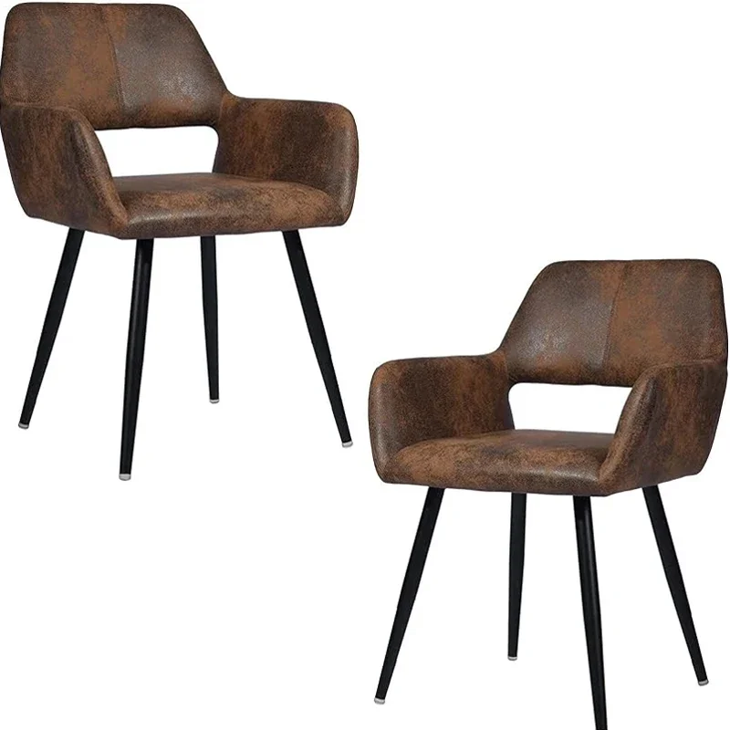 Стулья для столовой, 2 шт./компл., мягкие стулья с подлокотником, коричневая металлическая ножка, стул с высокой спинкой, Винтажное роскошное сиденье для стула в гостиной - 4