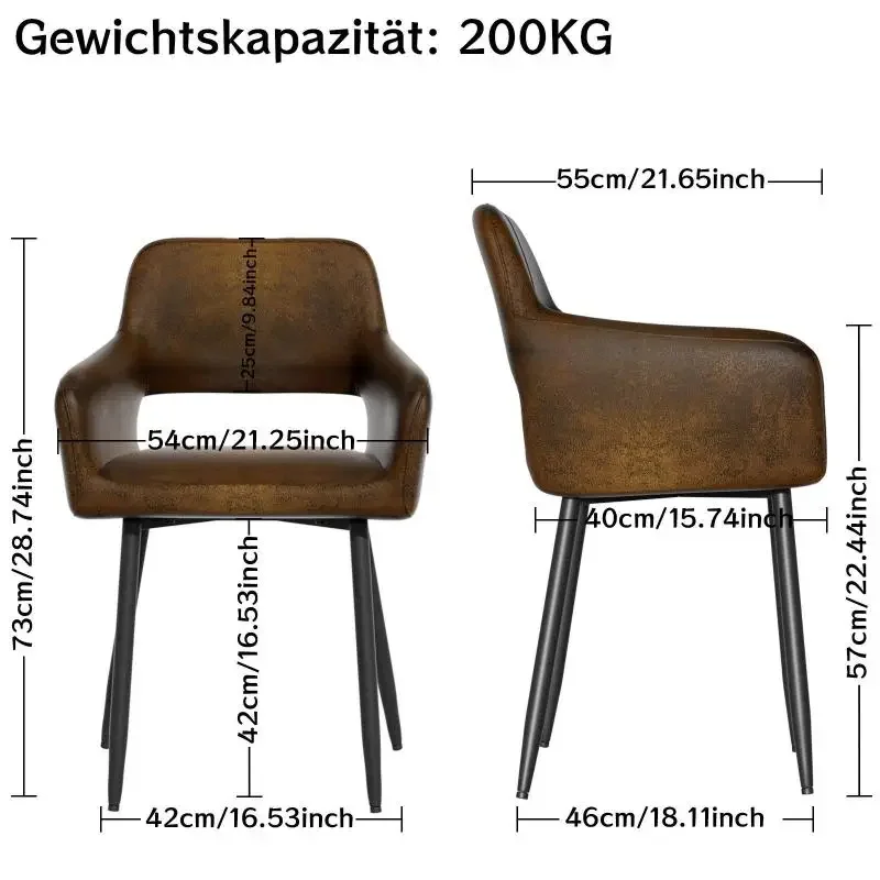 Стулья для столовой, 2 шт./компл., мягкие стулья с подлокотником, коричневая металлическая ножка, стул с высокой спинкой, Винтажное роскошное сиденье для стула в гостиной - 5