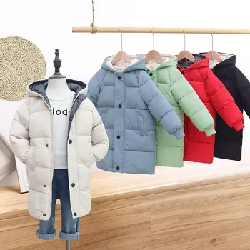 Длинная зимняя куртка для девочек, жилет с капюшоном, теплая плотная верхняя одежда, пуховик для мальчиков, Длинное пальто для девочек 2023, Корейская детская одежда Limite