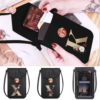 Женская сумка для мобильного телефона с сенсорным экраном для iPhone Huawei Samsung, кошелек, сумочка с ремешком из искусственной кожи, сумка через плечо с золотыми буквами
