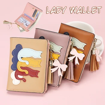 Женский короткий кошелек с рисунком Lovely Three Kittys, Универсальный кошелек большой емкости для хранения денежных карт, Уникальная кошачья сумочка