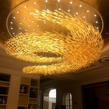 Люстра в вестибюле отеля, Банкетные залы, Виллы, Офисы, Подвесные светильники, Изготовленные на заказ светодиодные светильники, современные люстры в форме рыбы