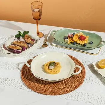 Массивная Керамическая Обеденная тарелка Тарелки в креативном стиле Тарелки в скандинавском стиле Тарелки для стейков, пасты, Десертные тарелки, Посуда для фруктовых салатов